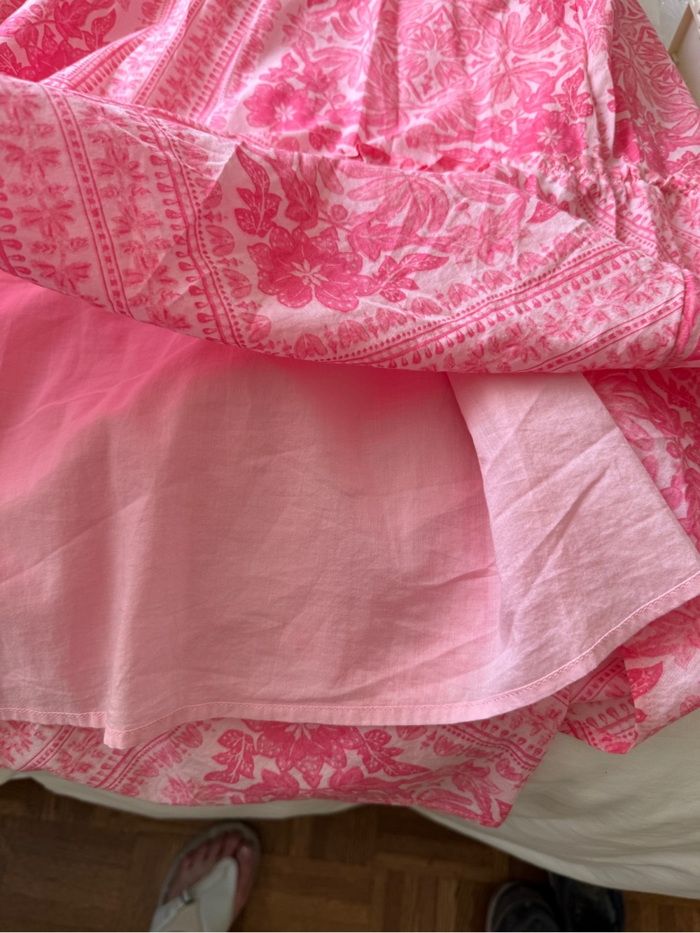 Vineyard Vines Midi Dress-Pink Cotton Smocked Ruffle Square-Neck - Picture 9 of 12